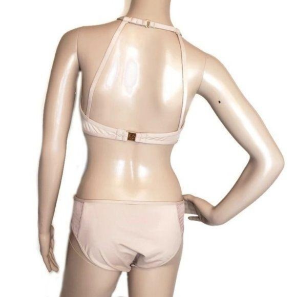 Kenneth Cole NWT nude cream bikini hight waist high neckline crocket knit small - Picture 3 of 7